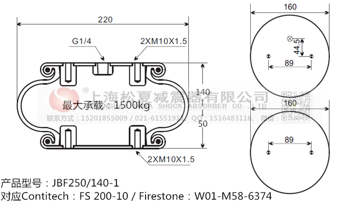 JBF250/140-1橡膠<a href='http://www.jinhuafc.com/' target='_blank'><u>空氣彈簧</u></a>